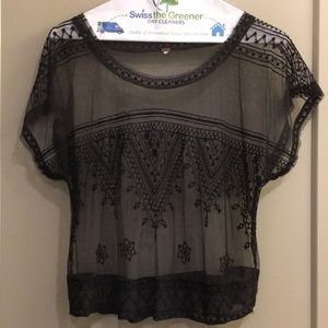 Mesh black Free People top with cool designs
